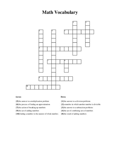 Math Vocabulary Crossword Puzzle