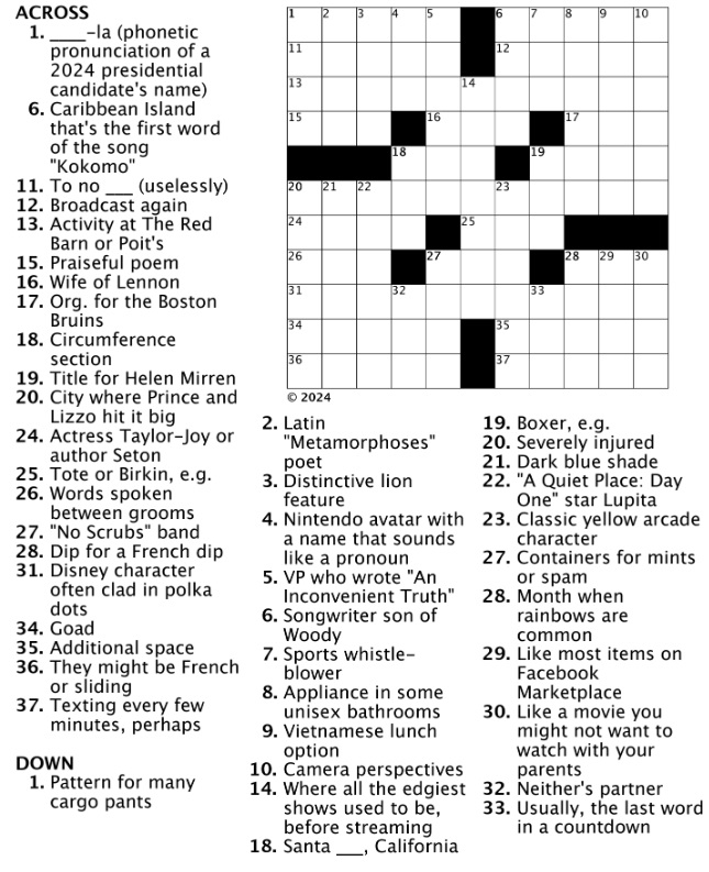 Mini Crossword The Provincetown Independent Mini Crossword The Provincetown Independent
