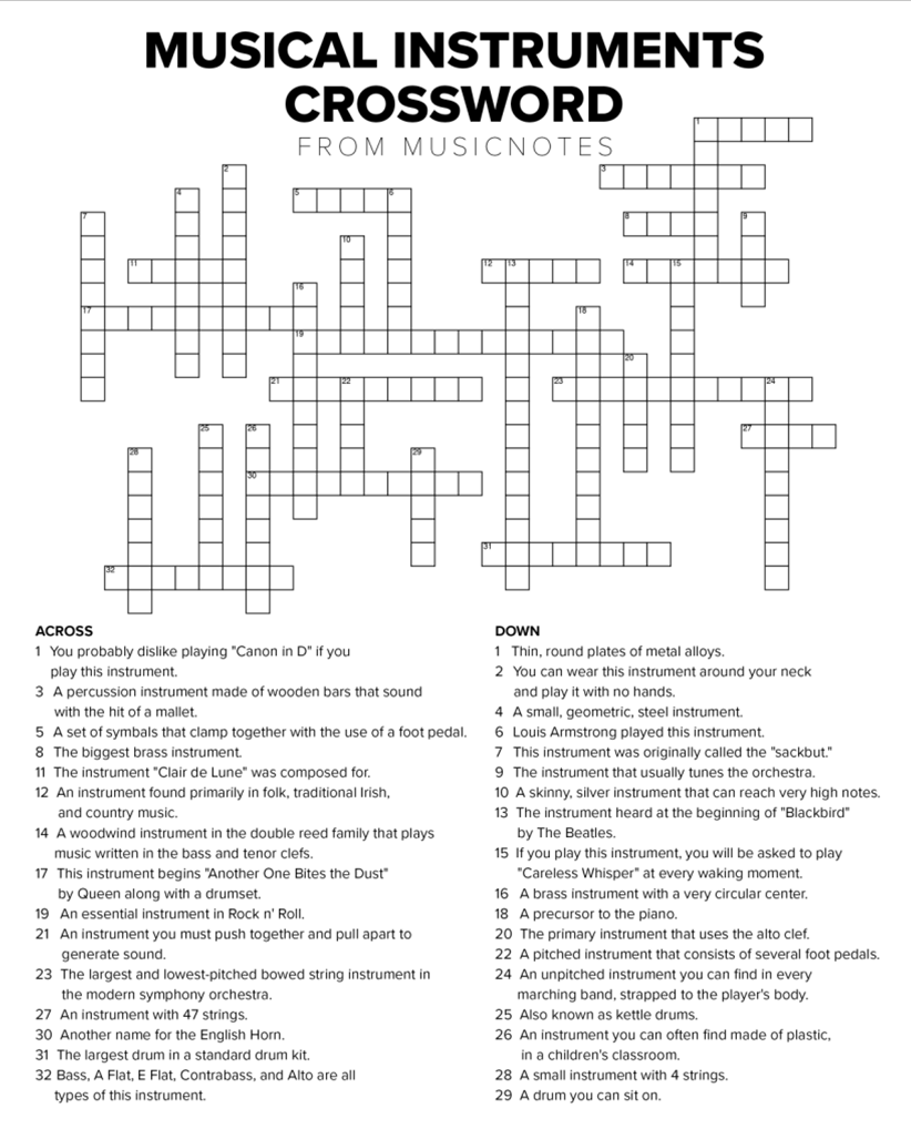 Musical Instrument Crossword