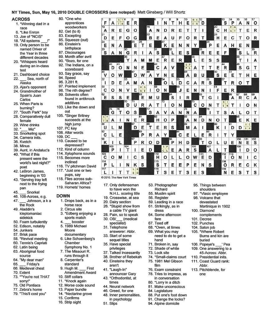 New York Crossword Printable Printable Lab