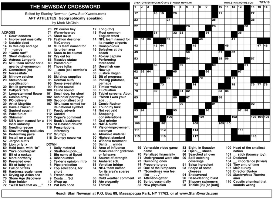 Newsday Crossword Puzzle Printable