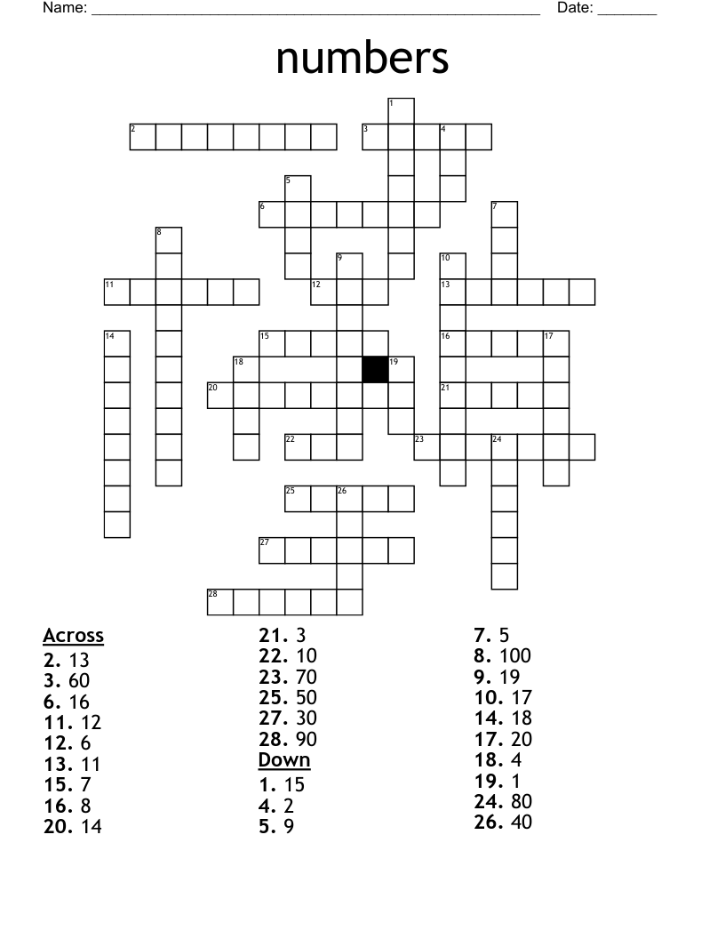 Number Crossword Puzzles Printable Number Crossword Puzzles Printable