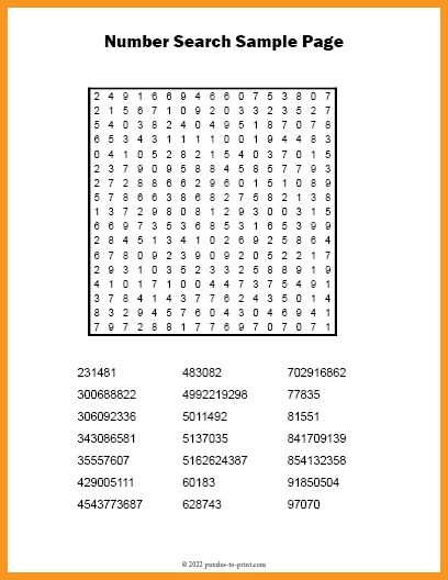 Number Search Puzzles Free Printable Numbers Printable Numbers Fill