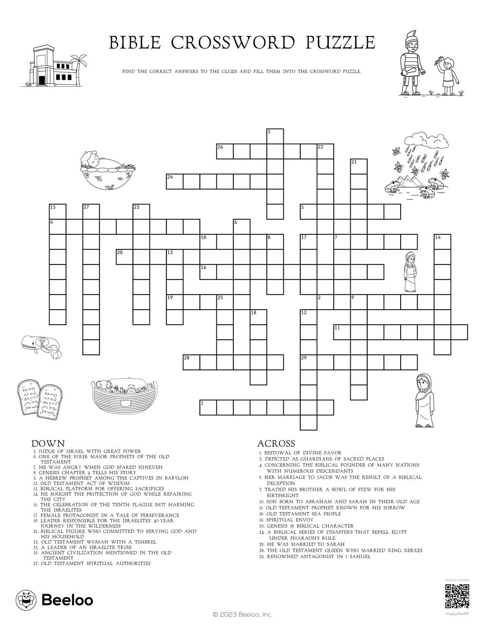 Old Testament themed Crossword Puzzles Beeloo Printables