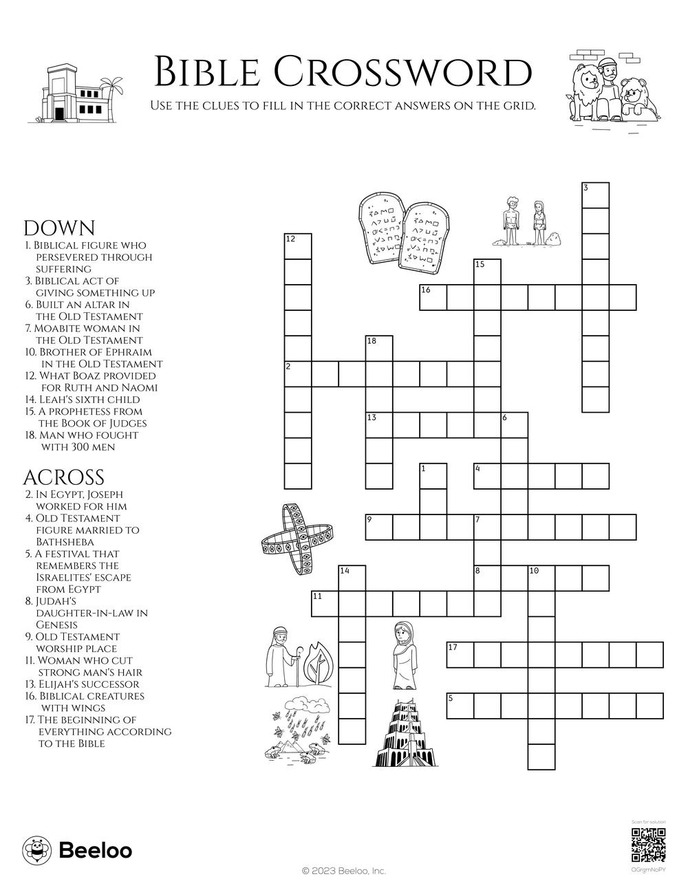 Old Testament themed Crossword Puzzles Beeloo Printables