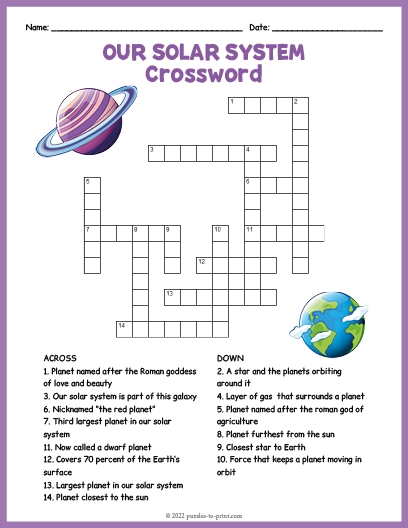 Our Solar System Crossword Our Solar System Crossword