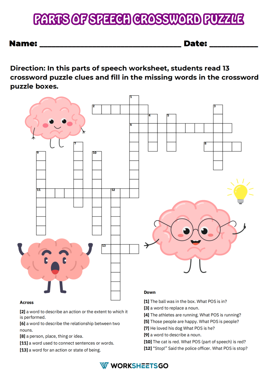 Parts Of Speech Crossword Puzzle Worksheets WorksheetsGO