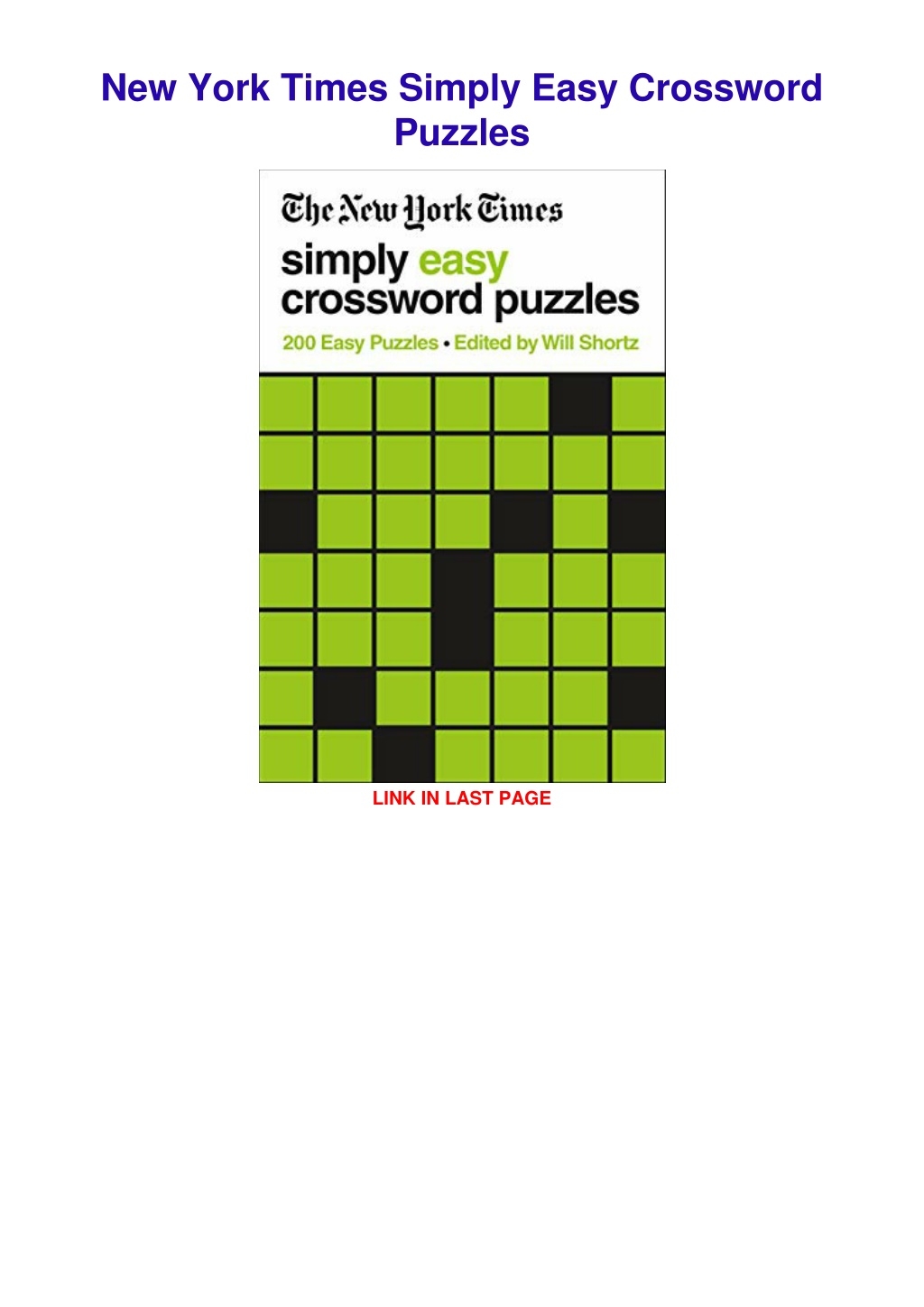 PPT DOWNLOAD PDF New York Times Simply Easy Crossword Puzzles 