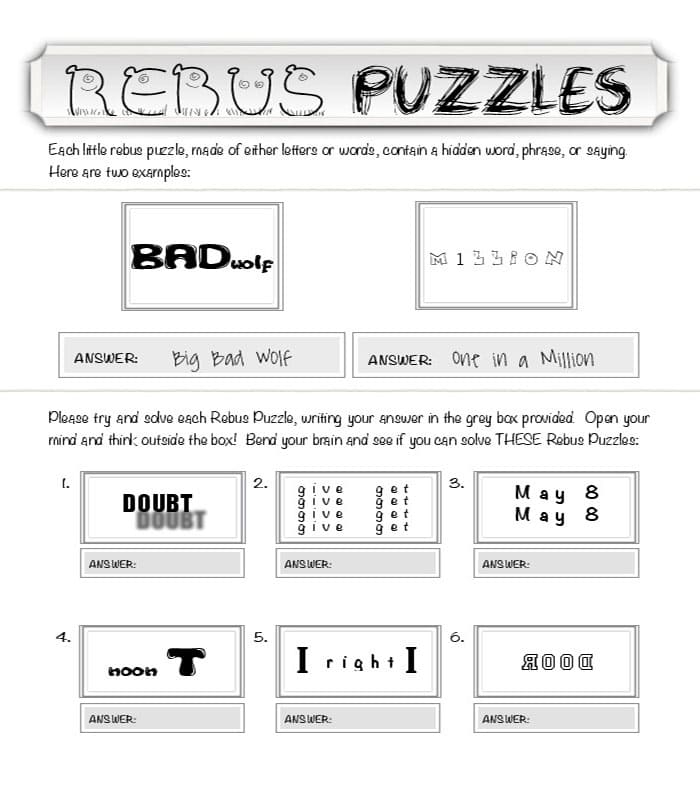 Printable Answer Key Rebus Puzzles With Answers Free Download And