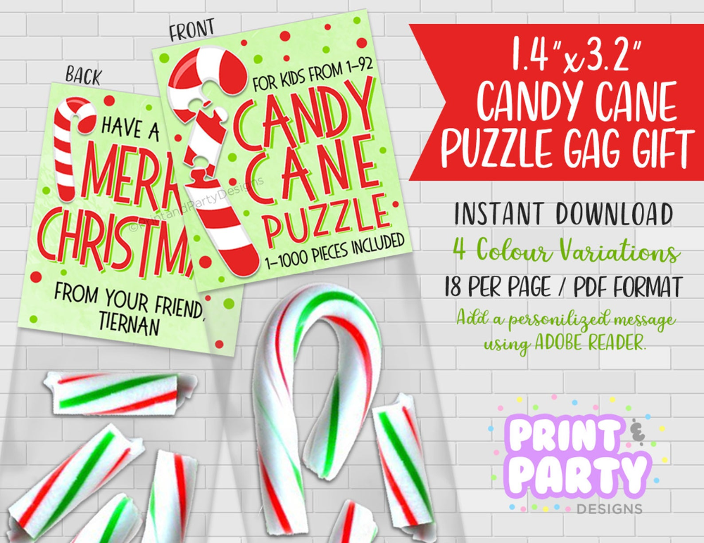Printable Candy Cane Puzzle Gag Gift Candy Cane Bag Toppers Christmas