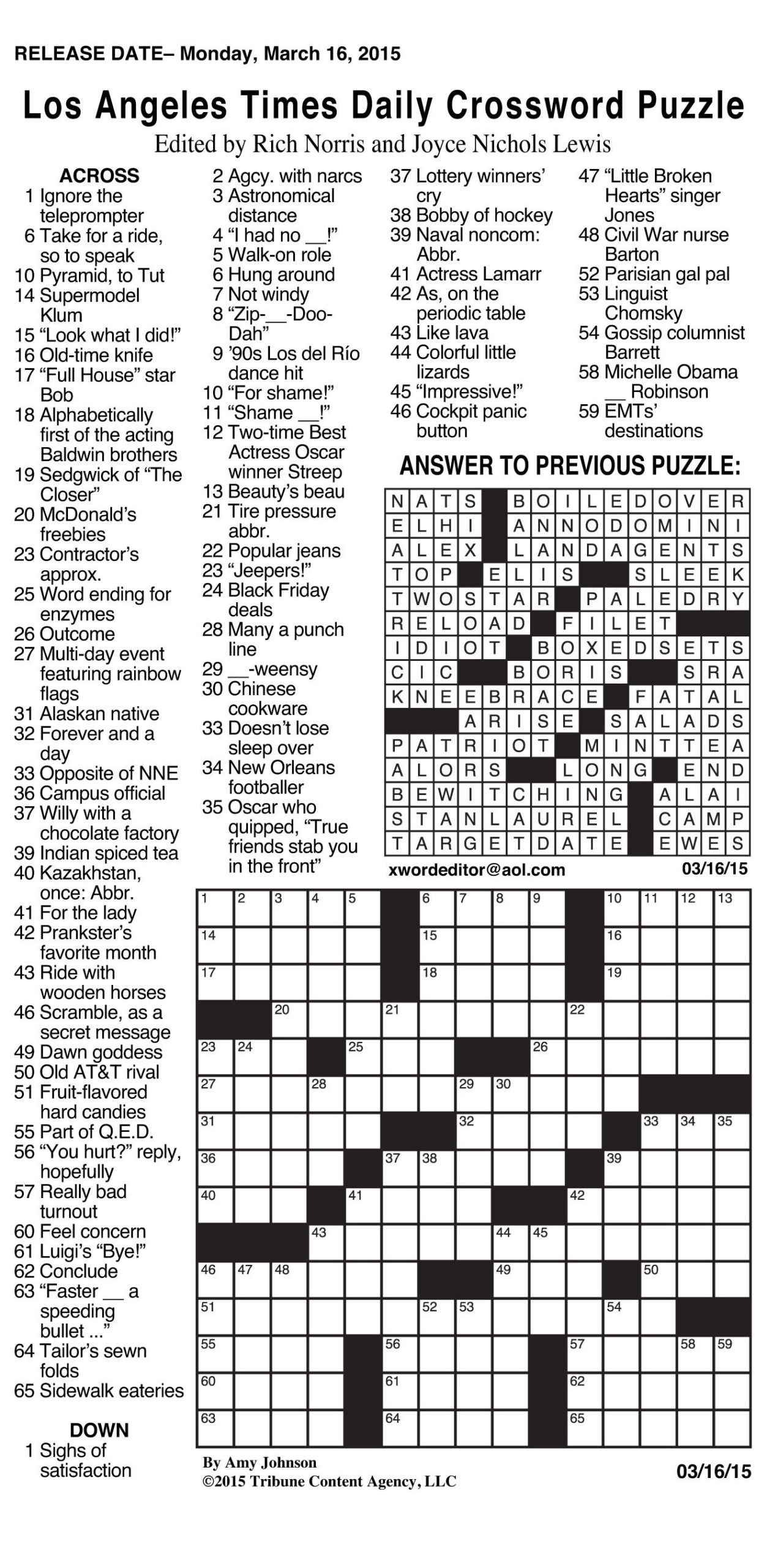 Printable Crossword Daily Printable Crossword Puzzles Online