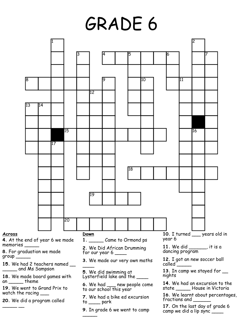 Printable Crosswords For Year 6 Free Crossword Puzzles Printable
