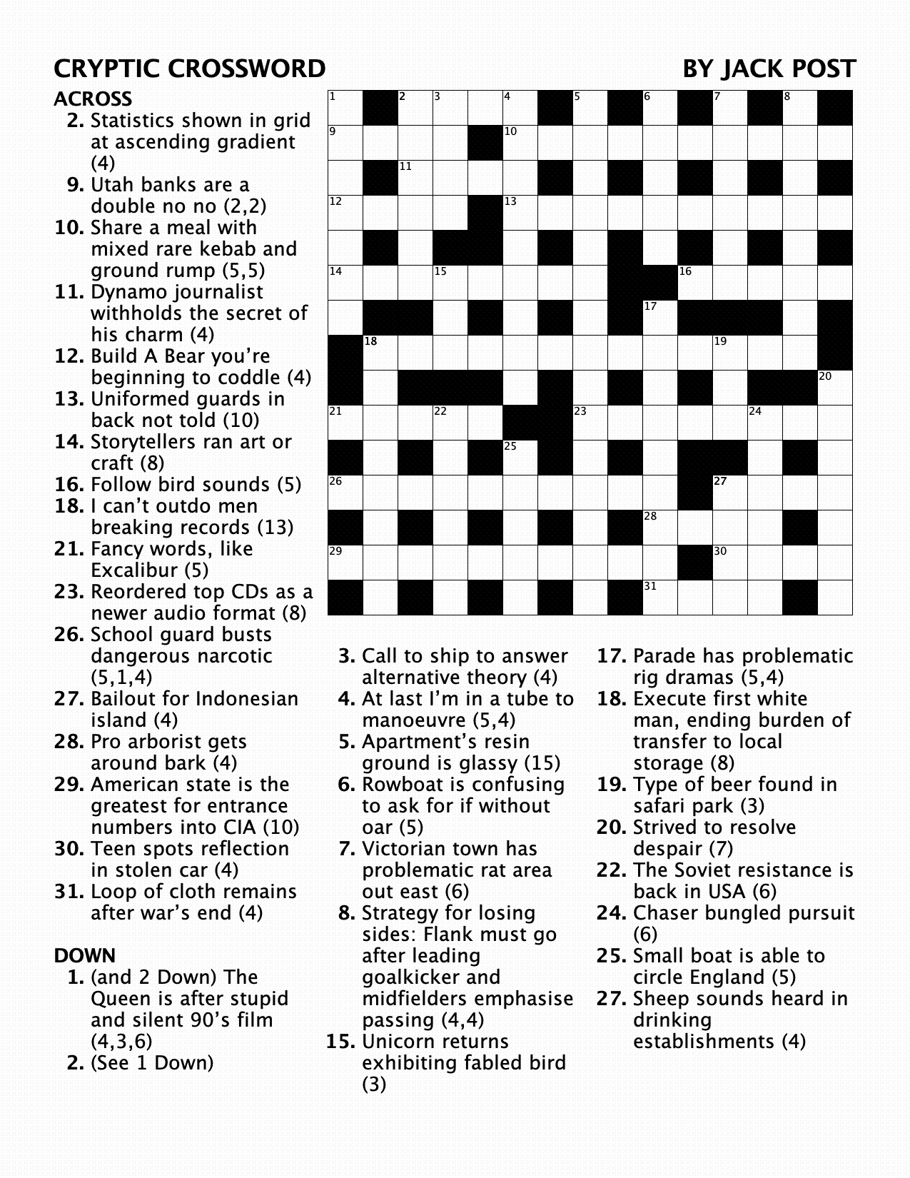 Printable Cryptic Crosswords