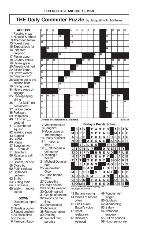 Printable Daily Commuter Crossword Puzzles Free Crossword Puzzles 