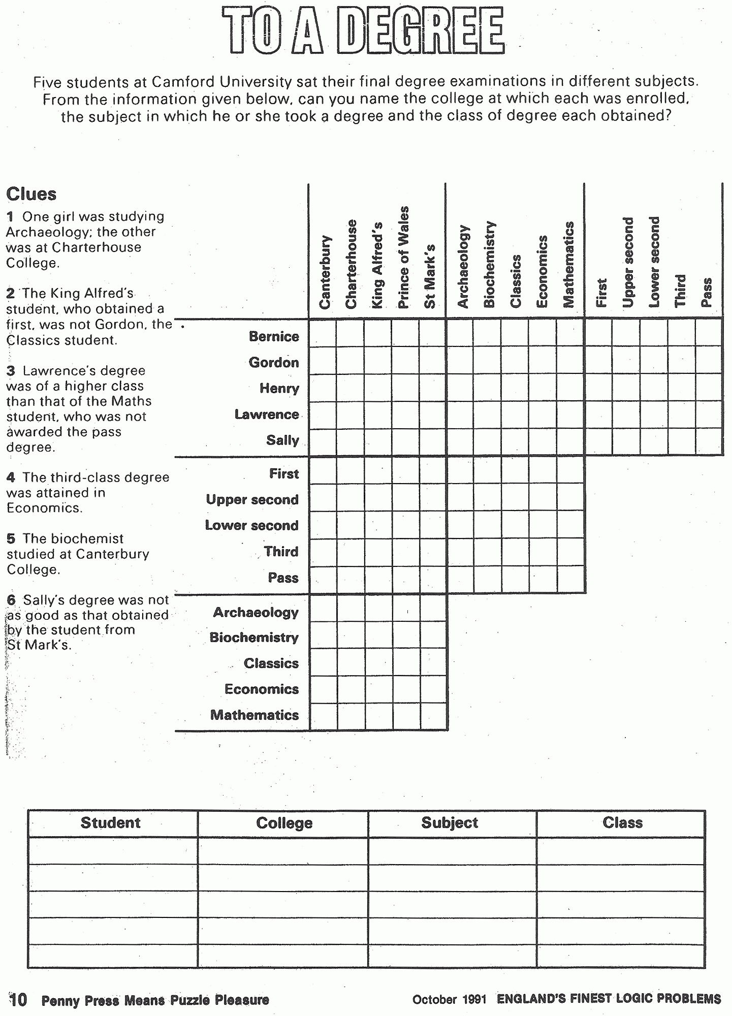 Printable Fourth Grade Logic Puzzle Worksheets Printable Logic Puzzles