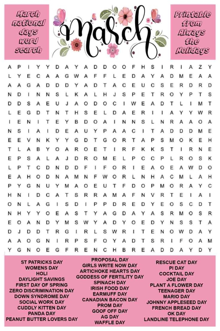 Printable March Word Search Puzzles Word Search Maker