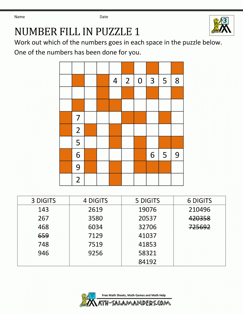Printable Number Fill In Puzzles Printable Crossword Puzzles
