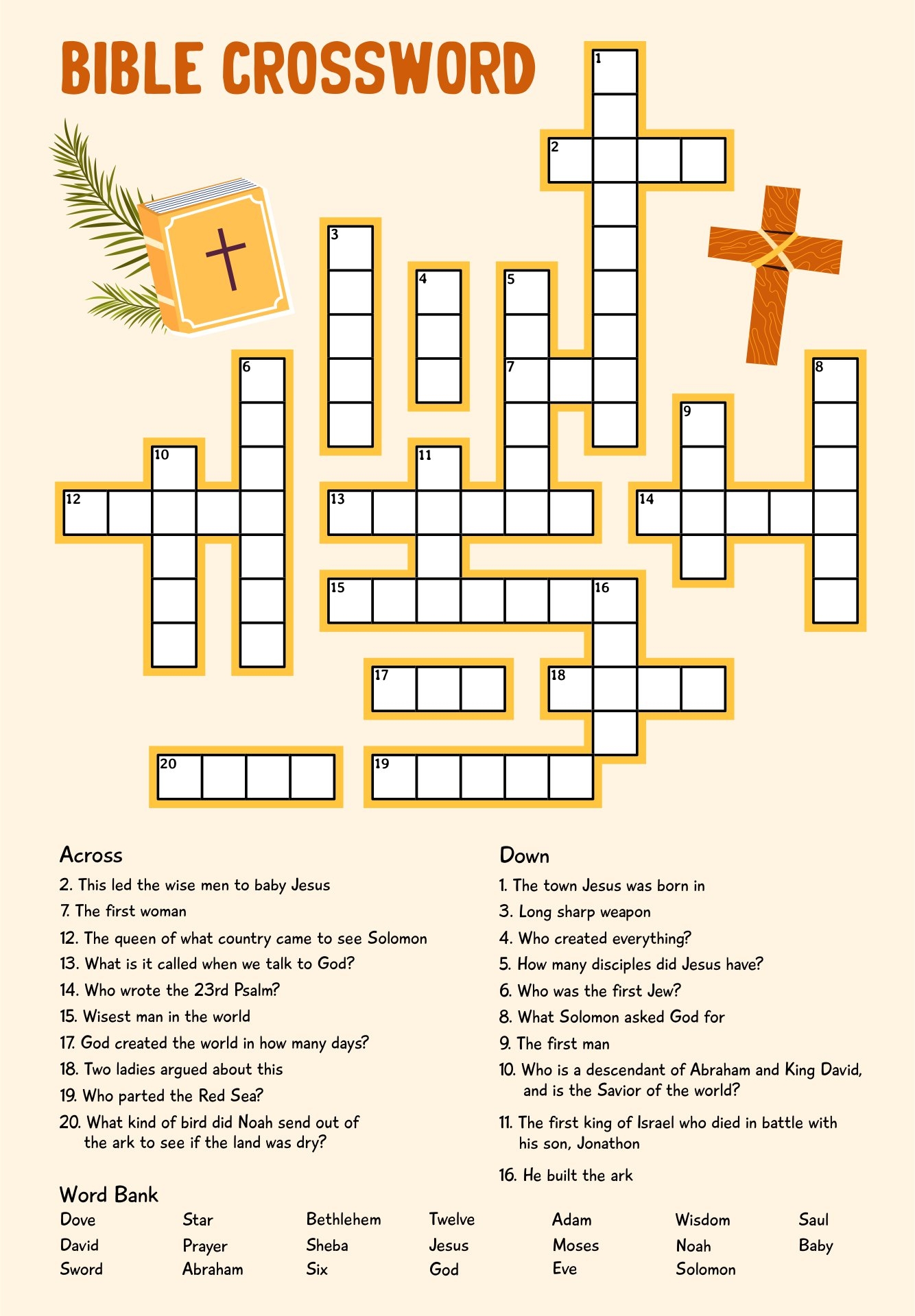 Printable Simple Bible Crossword Puzzles