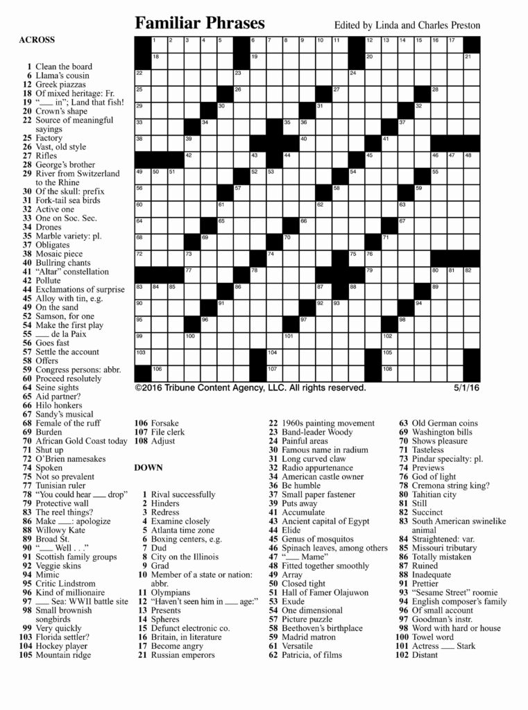 Printable Sunday Crossword Puzzles Printable Crossword Puzzles James