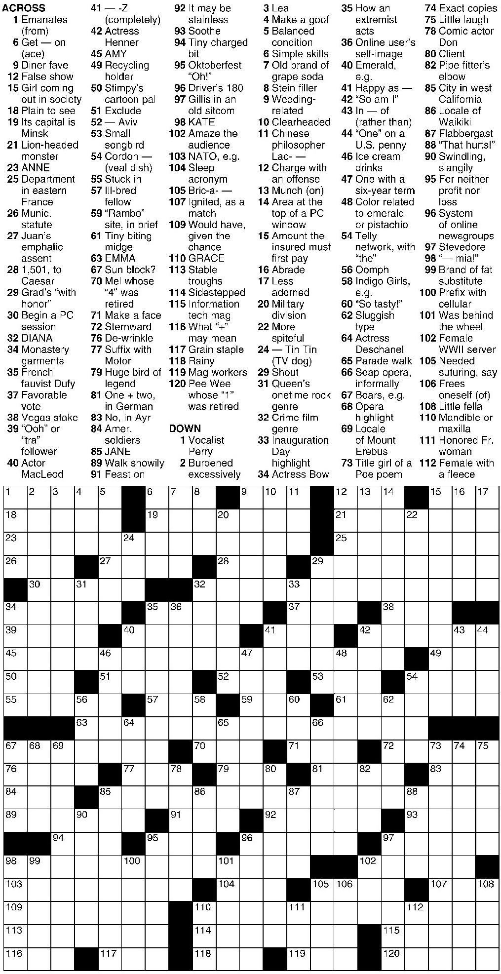 Printable Universal Crossword Timothy Parker Printable JD