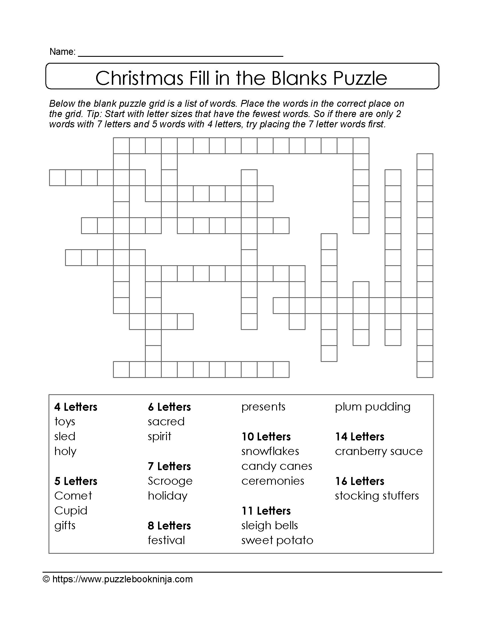 Puzzles To Print Free Xmas Theme Fill In The Blanks Puzzle Printable Puzzles To Print Free Xmas Theme Fill In The Blanks Puzzle Printable
