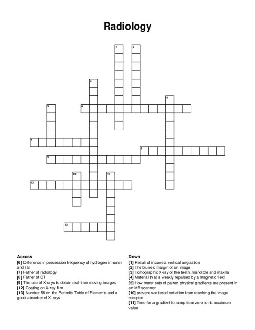 Radiology Crossword Puzzle
