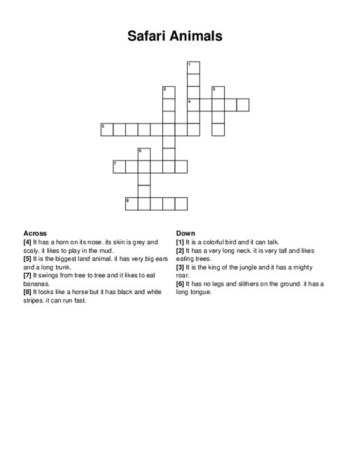 Safari Animals Crossword Puzzle
