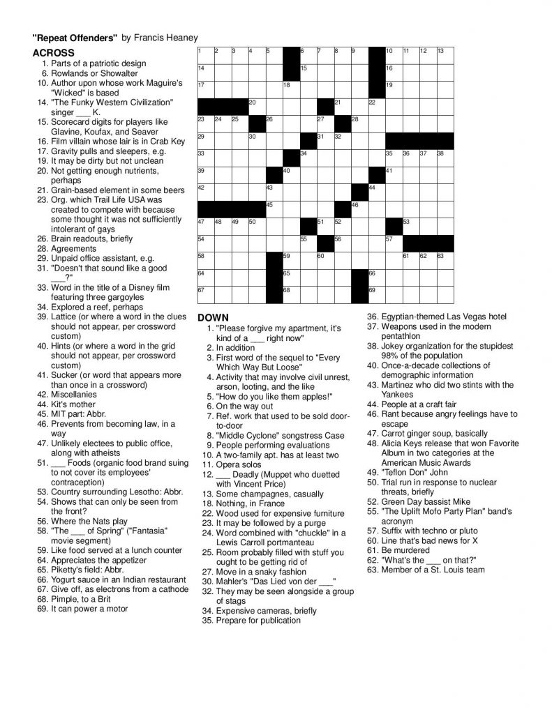September 2014 Matt Gaffney 39 s Weekly Crossword Contest Merl 