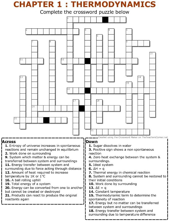 SOLVED CHAPTER 1 THERMODYNAMICS Complete The Crossword Puzzle Below