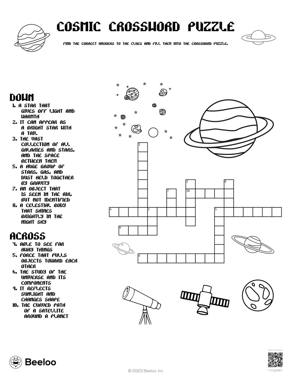 Space themed Crossword Puzzles Beeloo Printables Space themed Crossword Puzzles Beeloo Printables