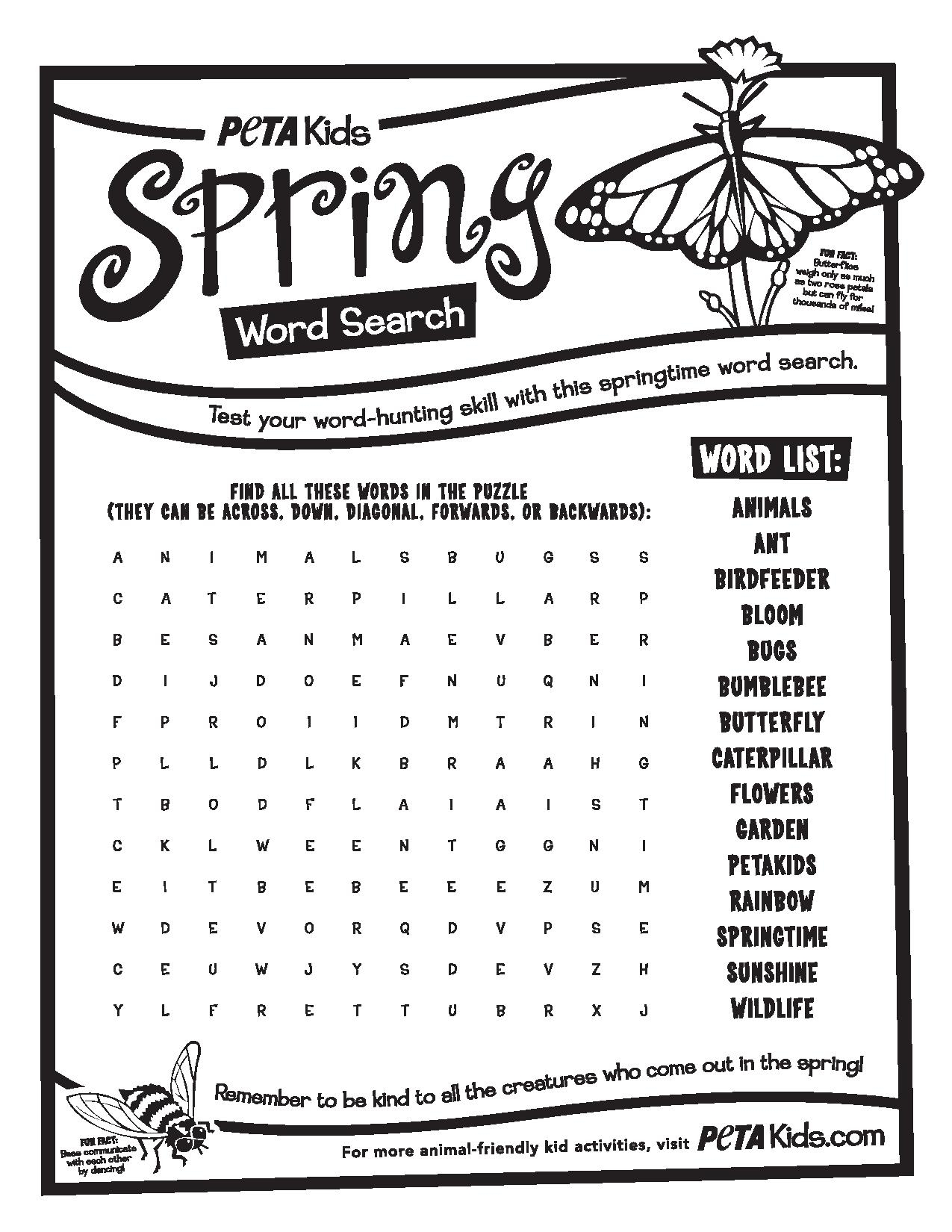 Spring Bugs Word Search Activities Peta Kids Printable Spring 