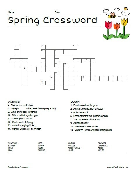 Spring Crossword Puzzle Free Printable Printable Blog 15264 The Best 