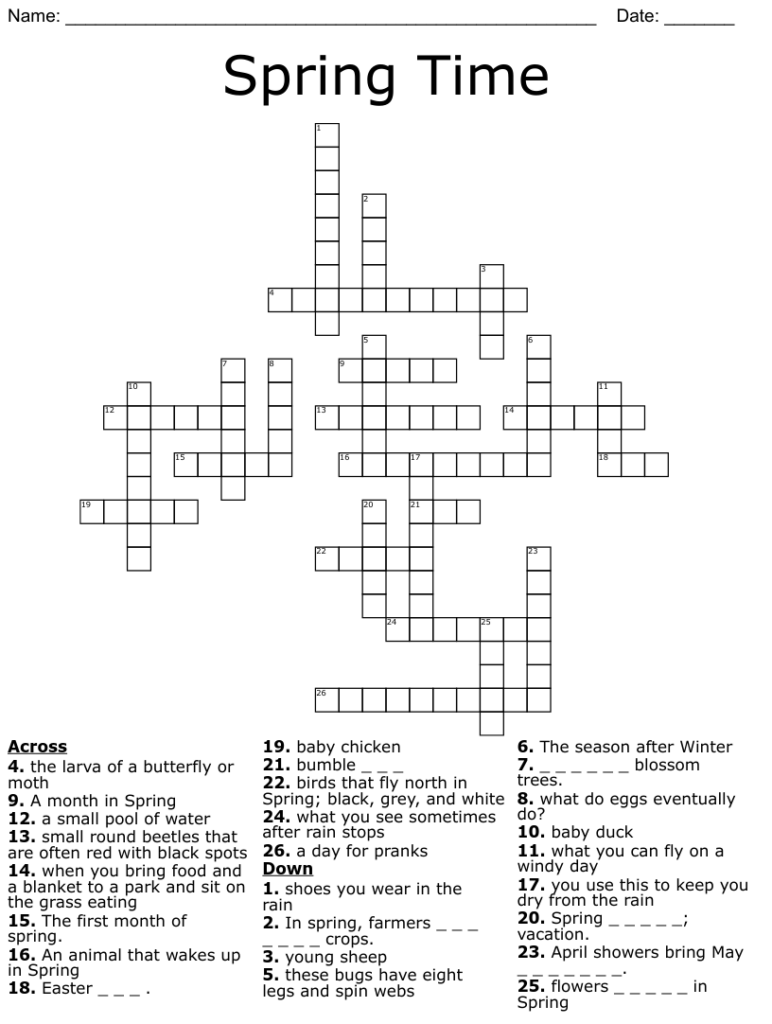Spring Crossword Puzzle Printable Free Crossword Puzzles Printable