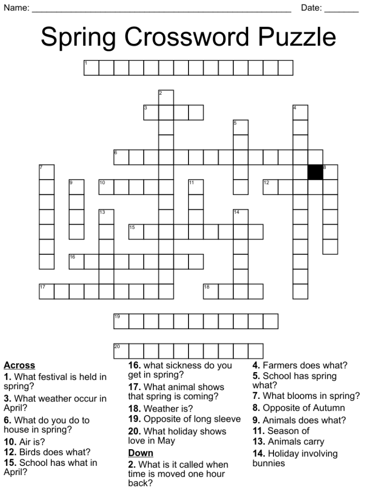 Spring Crossword Puzzle Printable Free Crossword Puzzles Printable