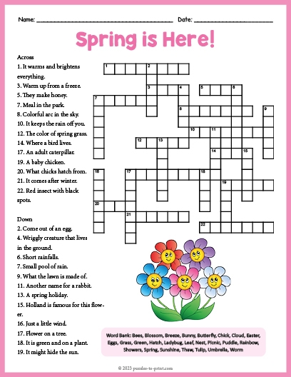 Spring Crossword Worksheets Library