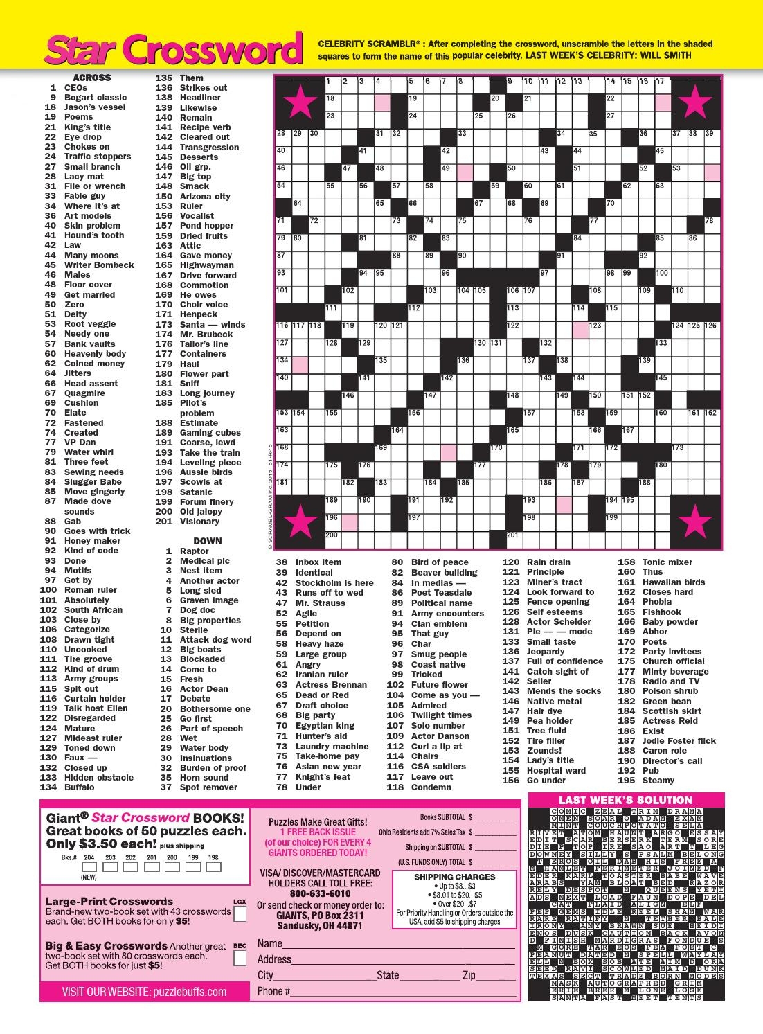 Star Magazine Celebrity Crossword Puzzles James Crossword Puzzles
