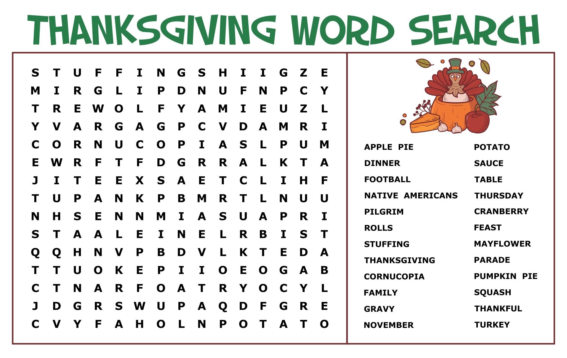 Thanksgiving Puzzles Printable Printable Word Searches