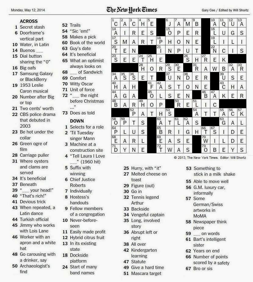 The New York Times Crossword In Gothic 05 12 14 The Monday Crossword