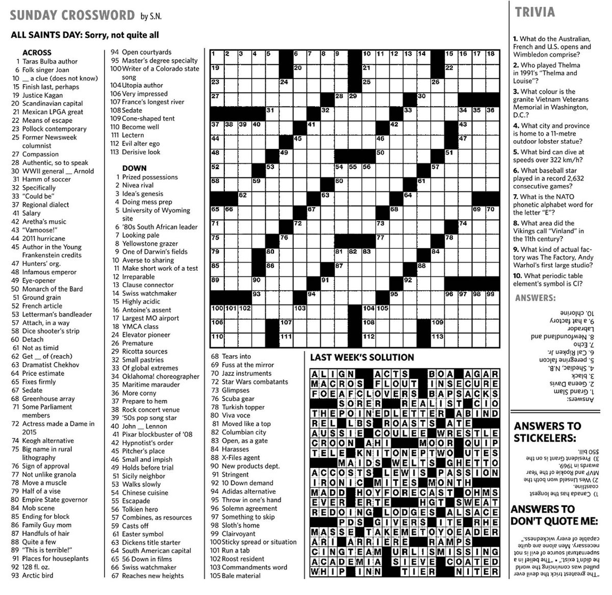 Toronto Star Diversions Crossword Printable James Crossword Puzzles