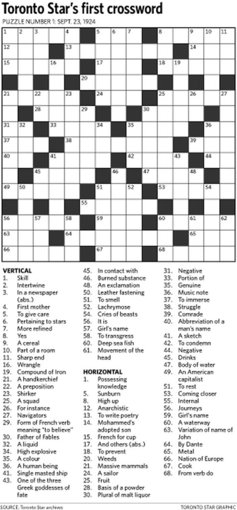 Universal Crossword Puzzle Toronto Star Mary Crossword Puzzles