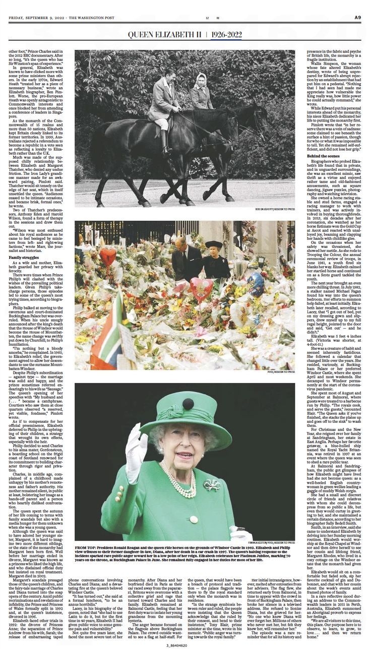 WashPo Queen Elizabeth II Dies p 9 Queen Elizabeth Ii Queen 