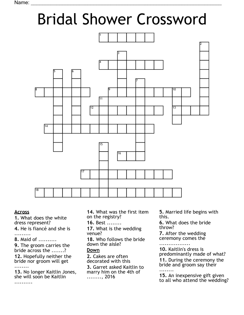 Wedding Crossword Puzzle Questions