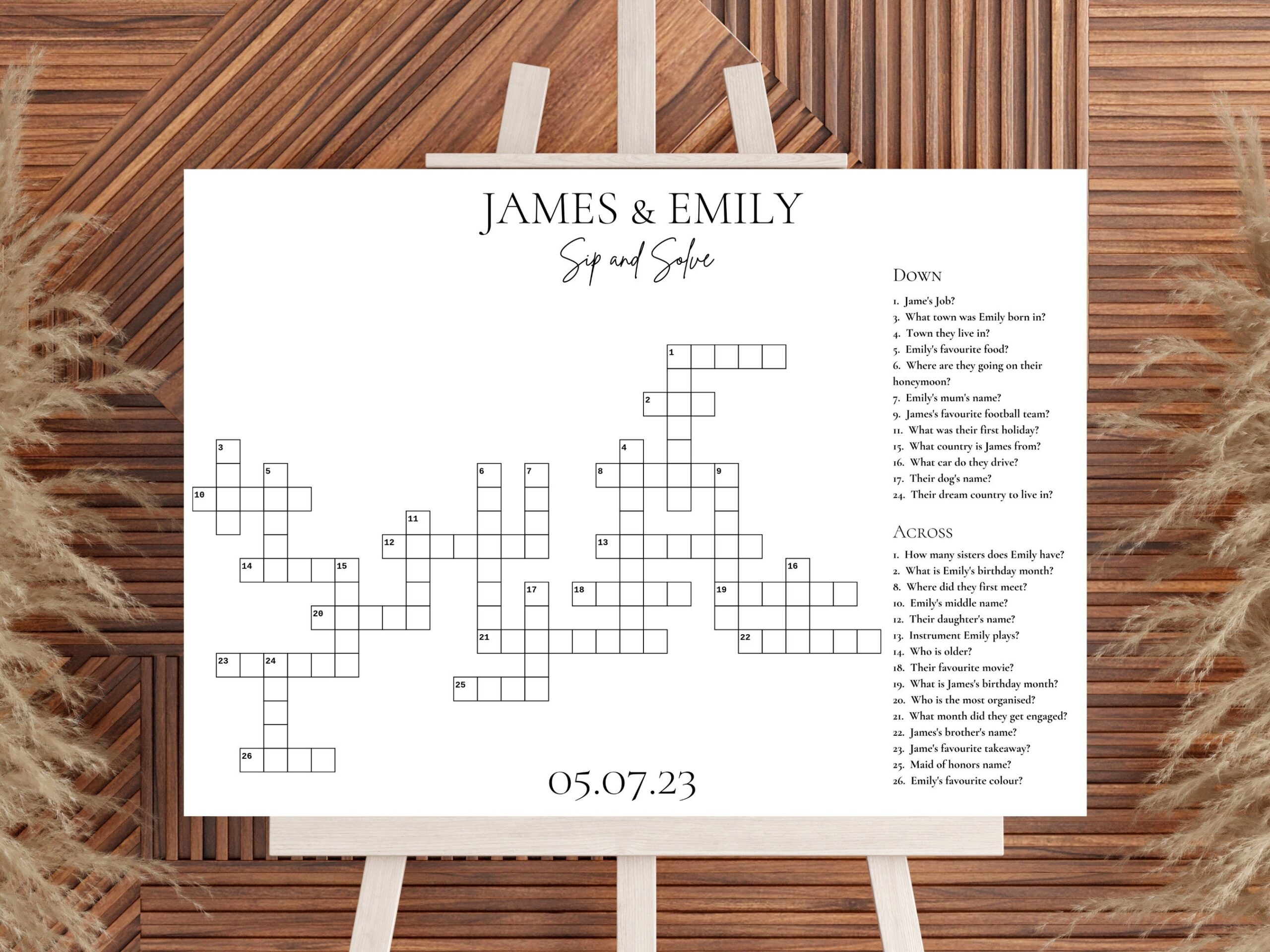 Wedding Crossword Puzzle Questions