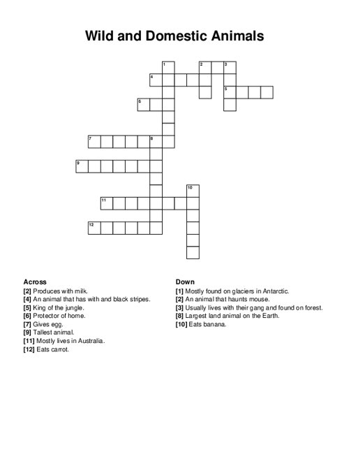 Wild And Domestic Animals Crossword Puzzle