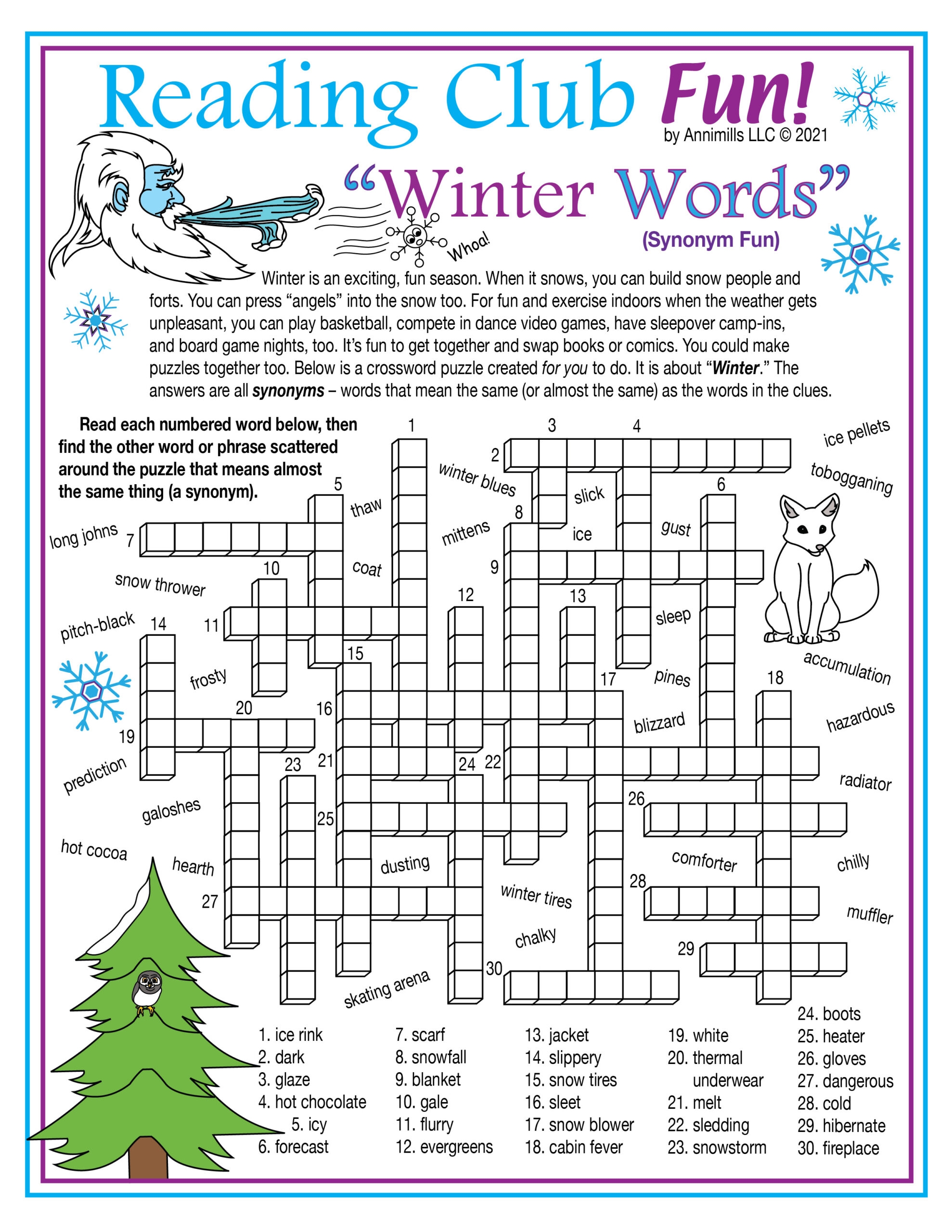 Winter Vocabulary Synonyms Printable Crossword Puzzle Word Search Winter Vocabulary Synonyms Printable Crossword Puzzle Word Search