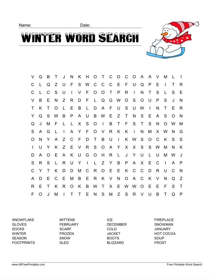 Winter Word Search Free Printable